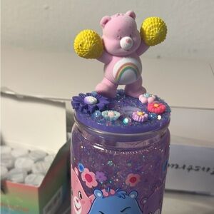 Care Bears Cheer Bear Glitter snow globe cup plasticwith Pink and Yellow Accents